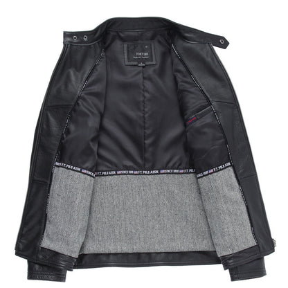 Casual Black Motorcycle Cowhide Leather Jackets for Men
