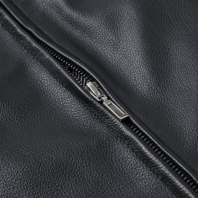 Casual Black Motorcycle Cowhide Leather Jackets for Men