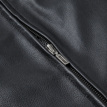Casual Black Motorcycle Cowhide Leather Jackets for Men