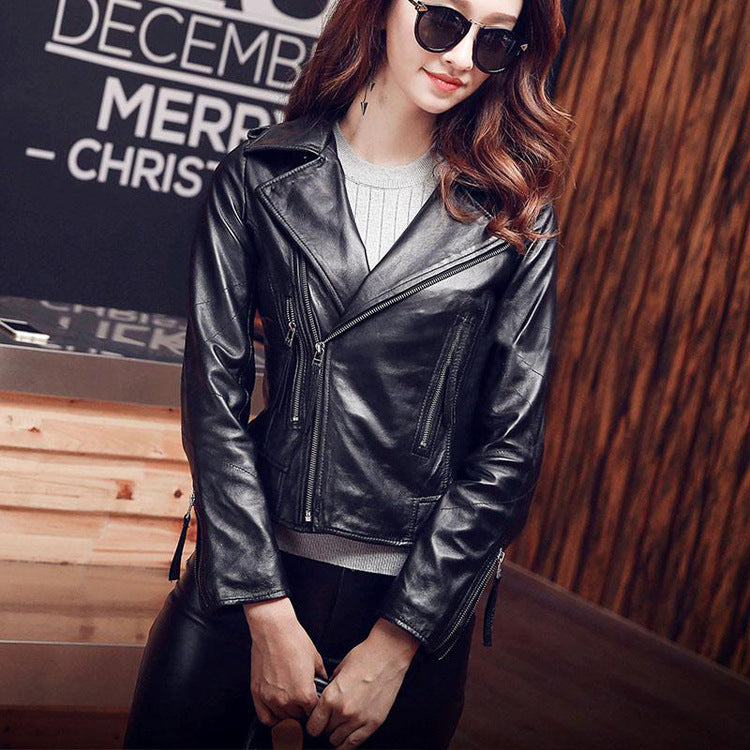Cool Sheep Skin Motorcycle Short Jackets for Women