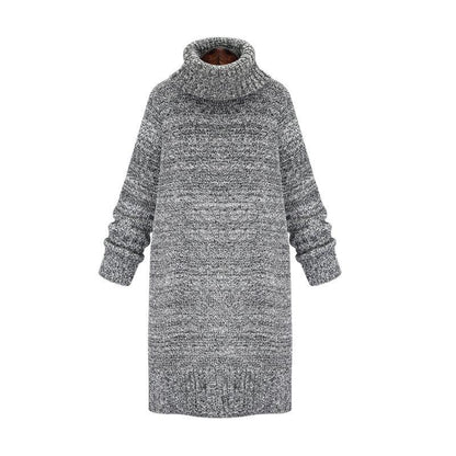 Women High Neck Knitting Long Sweaters-STYLEGOING