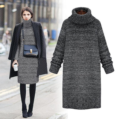 Women High Neck Knitting Long Sweaters-STYLEGOING