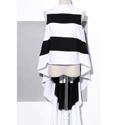 Fashion Women Asymmetrical Sleeveless Striped Shirts