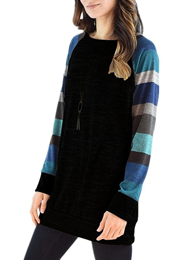 Leisure Striped Long Sleeves T Shirts for Women