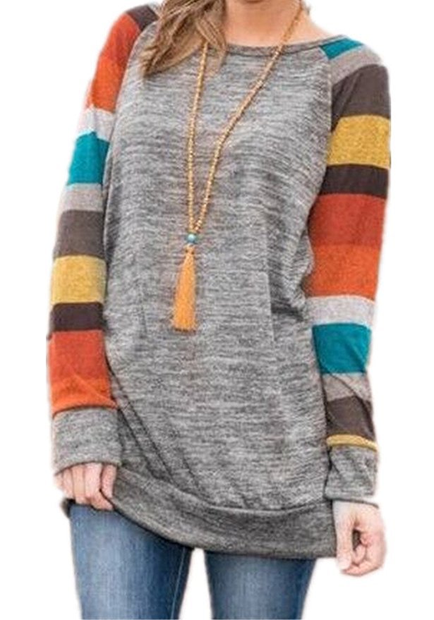 Leisure Striped Long Sleeves T Shirts for Women