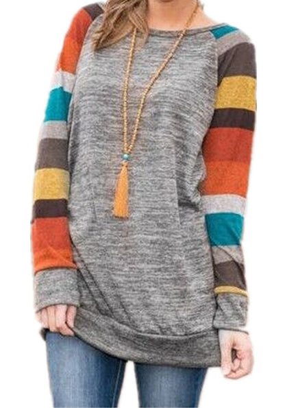 Leisure Striped Long Sleeves T Shirts for Women