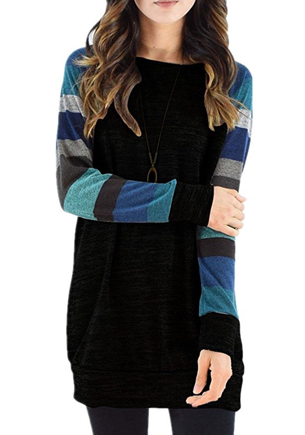 Leisure Striped Long Sleeves T Shirts for Women