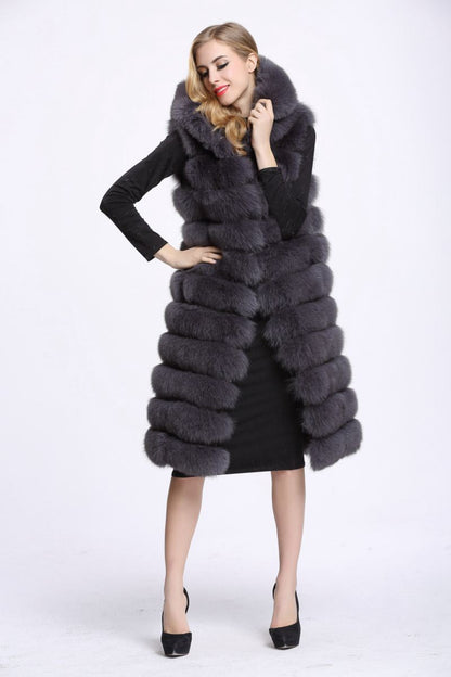 Artificial Fur Long Vest with Hat for Women