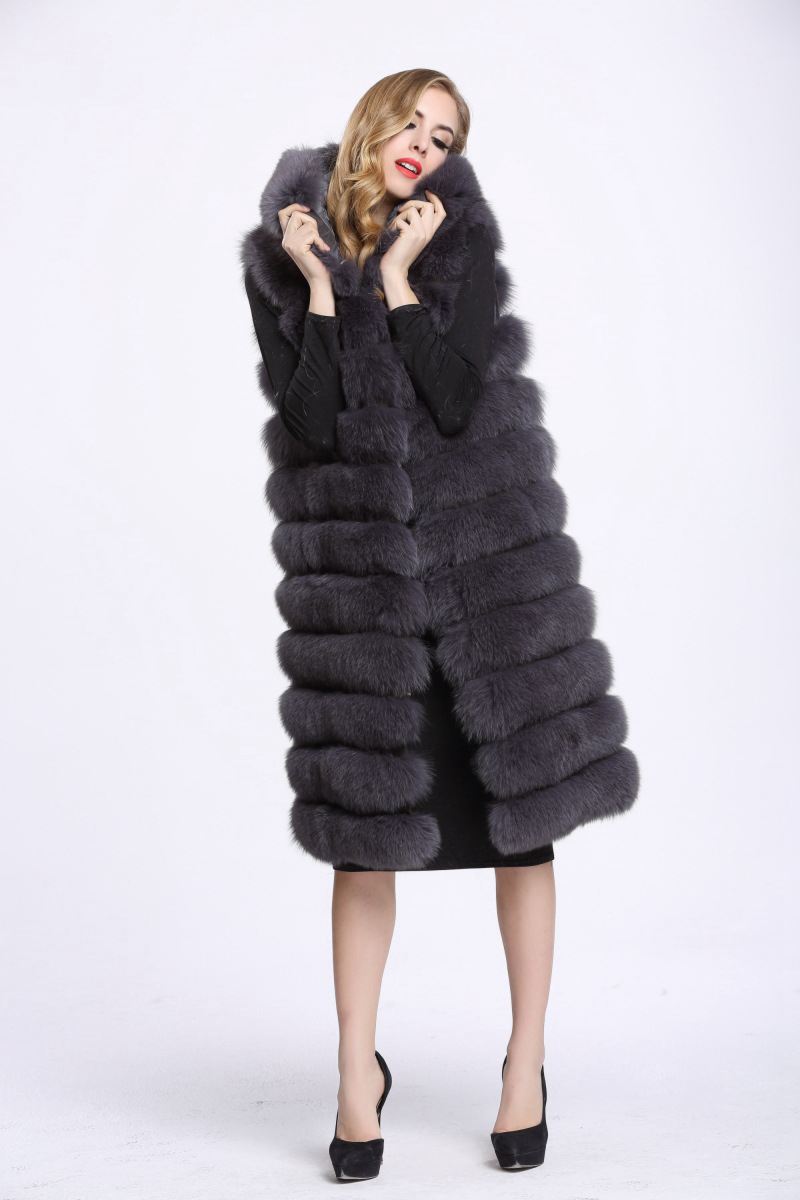Artificial Fur Long Vest with Hat for Women
