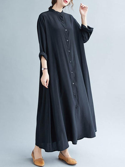 lSolid Round-Neck Shirts Long Dress-STYLEGOING