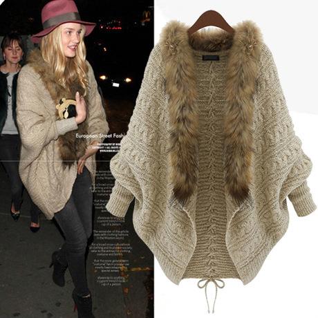 Women Cradigan Bat Faux Fur Cardigan Sweater-STYLEGOING