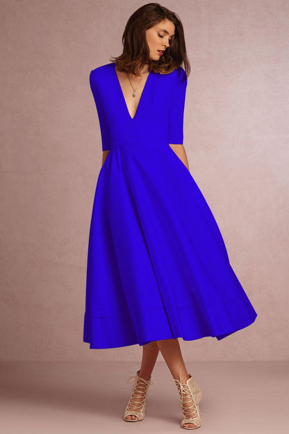 Sexy V Neck Half Sleeves Midi Dresses-STYLEGOING