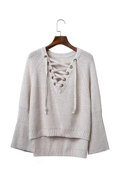 Sexy Cross Bandage Loose Knitting Sweaters-STYLEGOING