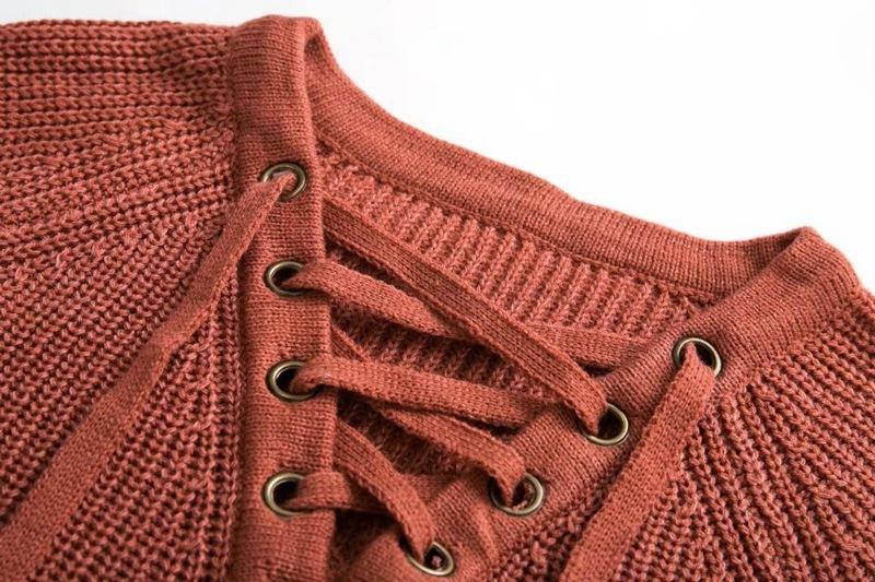 Sexy Cross Bandage Loose Knitting Sweaters-STYLEGOING
