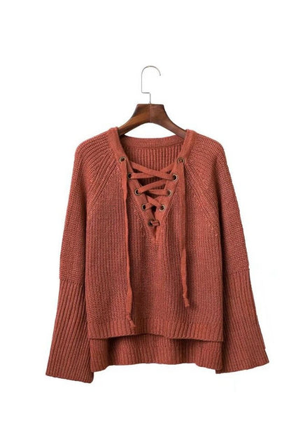 Sexy Cross Bandage Loose Knitting Sweaters-STYLEGOING
