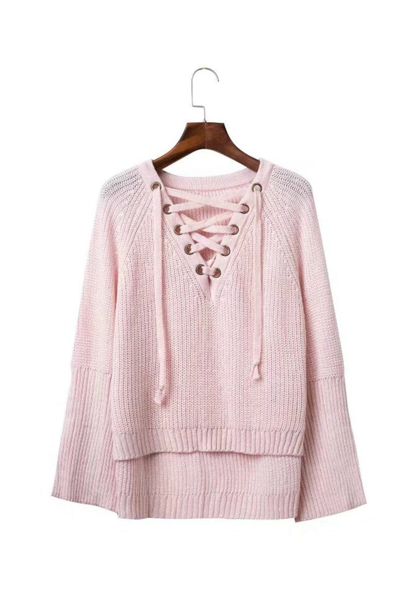 Sexy Cross Bandage Loose Knitting Sweaters-STYLEGOING