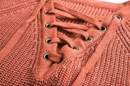 Sexy Cross Bandage Loose Knitting Sweaters-STYLEGOING