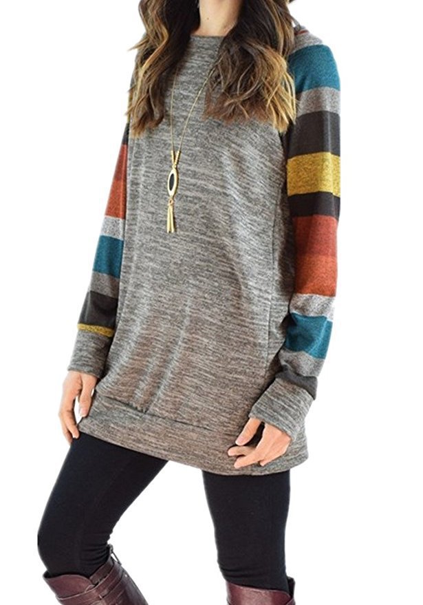 Leisure Striped Long Sleeves T Shirts for Women