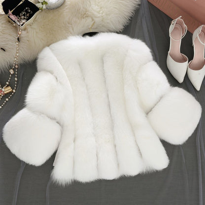 Winter Women Artifical Fox Fur Short Overcoat