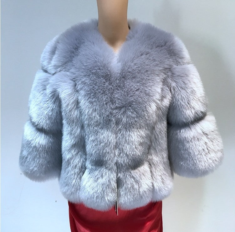 Winter Women Artifical Fox Fur Short Overcoat