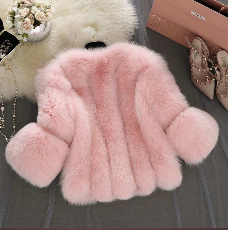 Winter Women Artifical Fox Fur Short Overcoat