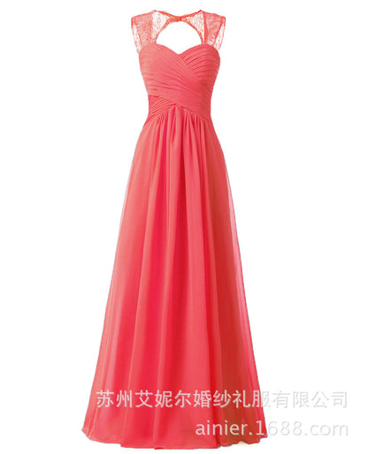 Women Elegant Sleeveless Lace Long Evening Dresses