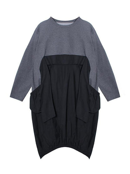 Loose Split-Joint Round-Neck Long Dress-STYLEGOING