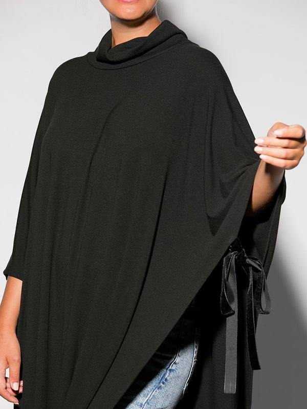 Black&Gray Lace-Up Split-Side Cape Outwear-STYLEGOING