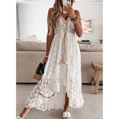 Summer Lace V Neck Sexy Midi Dresses-STYLEGOING