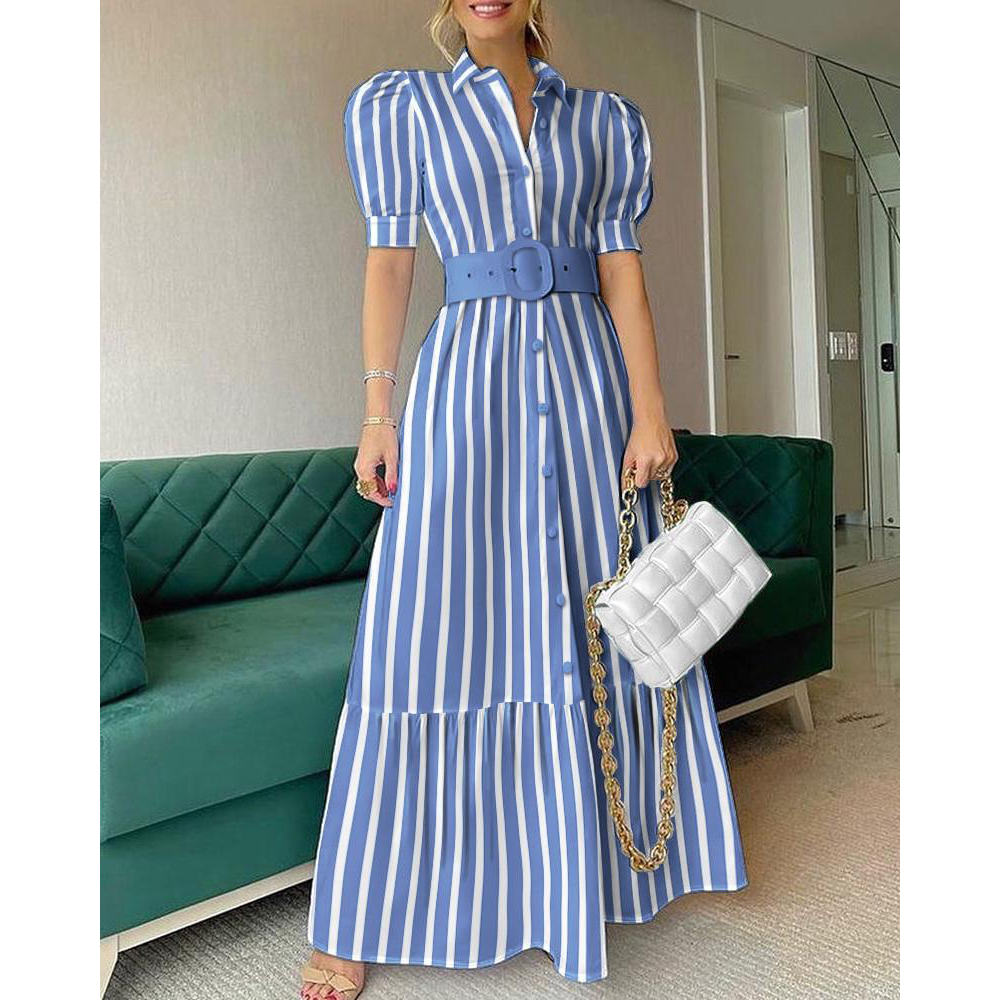 Elegant Short Sleeves Long Dresses with Belt-STYLEGOING