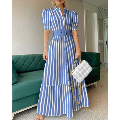Elegant Short Sleeves Long Dresses with Belt-STYLEGOING