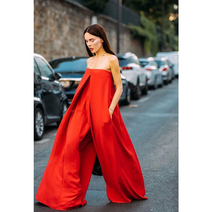 Red Off The Shoulder Women Loose Jumpsuits-STYLEGOING