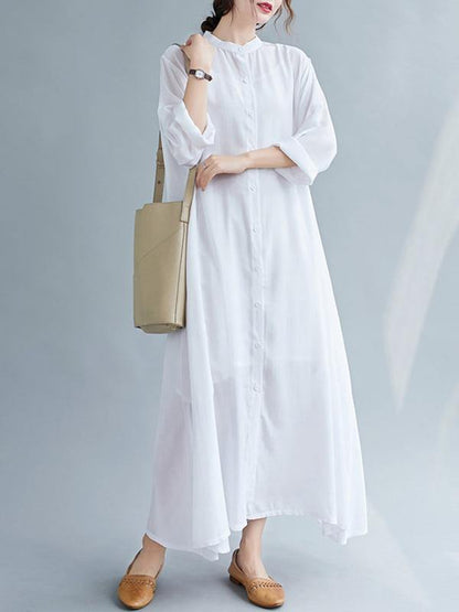 lSolid Round-Neck Shirts Long Dress-STYLEGOING