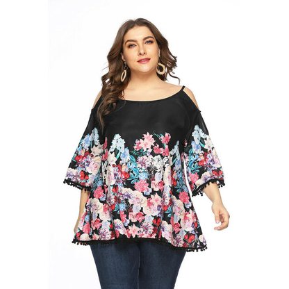 Floral Print Casual Blouse Plus Size T-Shirt-STYLEGOING