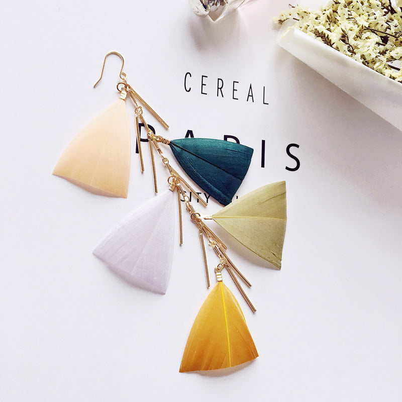 Holiday Bohemian Tassel Feather Dangle Drop Rings for Women