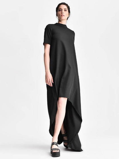 Black Short Sleeves Long Dress-STYLEGOING