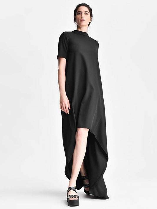 Black Short Sleeves Long Dress-STYLEGOING