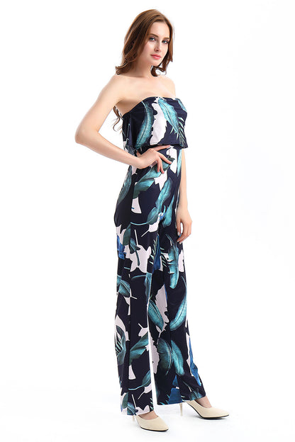 Fashion Off The Shoulder Floral Print Women Jumpsuits