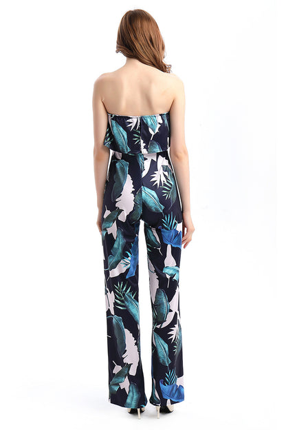 Fashion Off The Shoulder Floral Print Women Jumpsuits