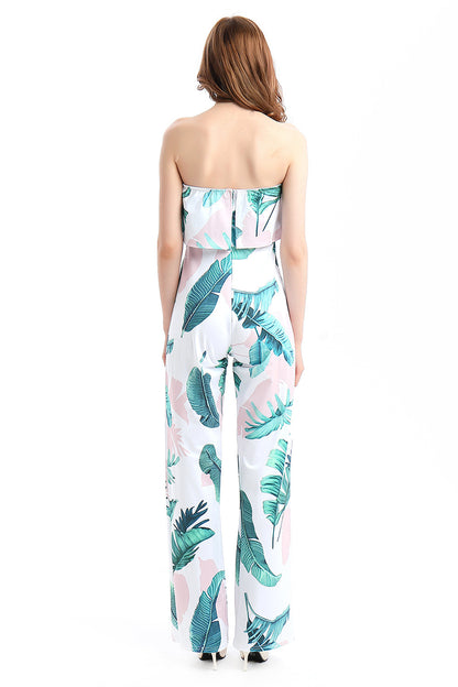 Fashion Off The Shoulder Floral Print Women Jumpsuits