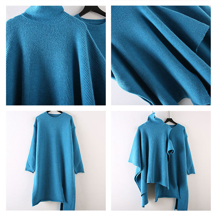Casual High Neck Knitting Capes & Long Sweaters