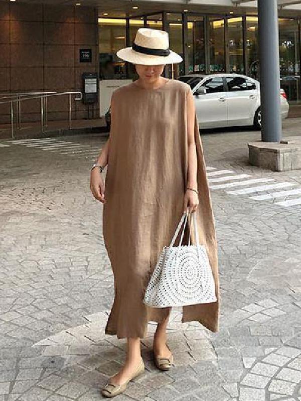 Simple Loose Sleeveless Long Dress-STYLEGOING