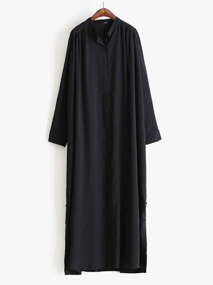 Solid Lapel Long Shirt Dress-STYLEGOING