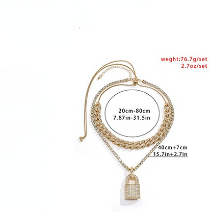 Creative Lock Design Rhinestone Clavicle Necklace for Women