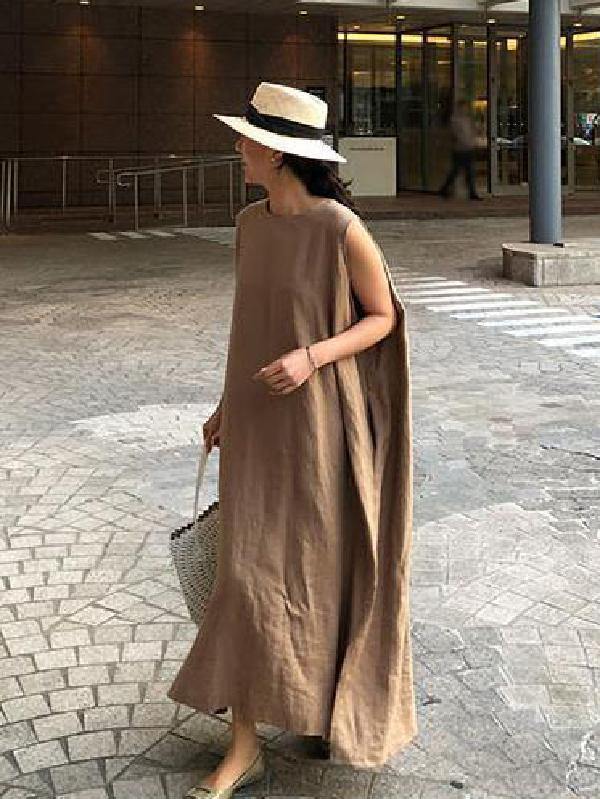 Simple Loose Sleeveless Long Dress-STYLEGOING