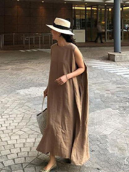 Simple Loose Sleeveless Long Dress-STYLEGOING