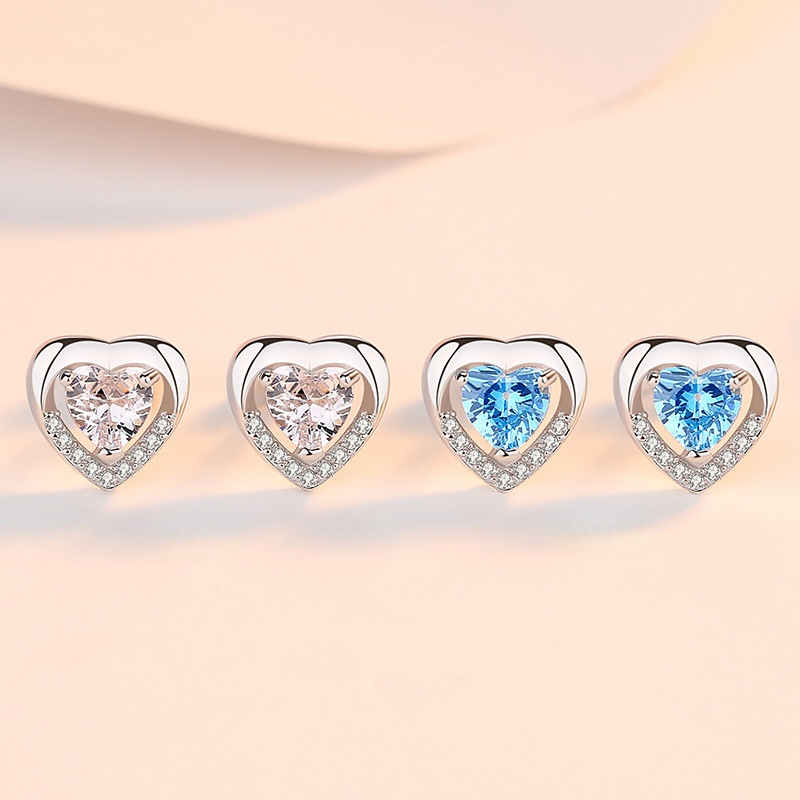 Lovely Heart Shape Zircon Silver Earring Studs