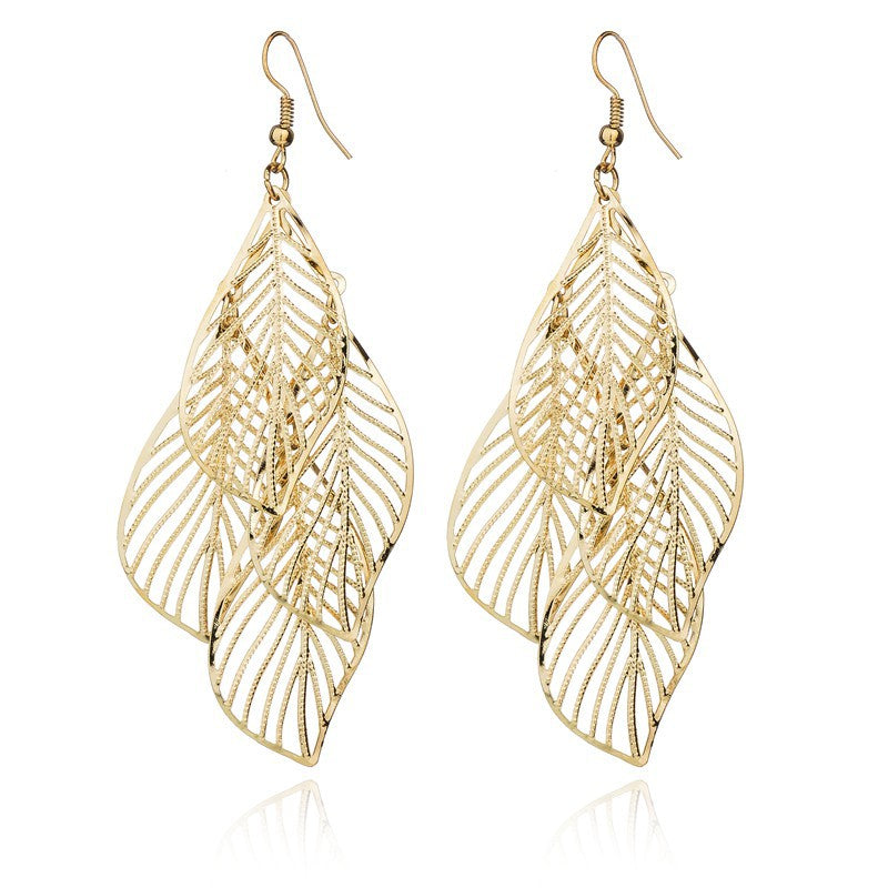 Hollow Out Leaf Design Women Drop Earrings