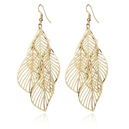 Hollow Out Leaf Design Women Drop Earrings