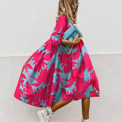 Plus Size Women Half Sleeves Floral Dresses-STYLEGOING